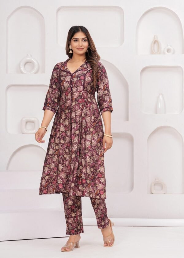 Wine Jam 2 Piece Kurta Set in Muslin Fabric  