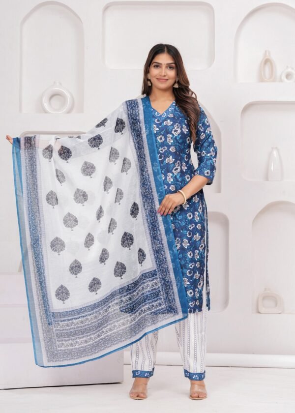 Blue Sapphire 3 Piece Suit Set in Poly Rayon Fabric  