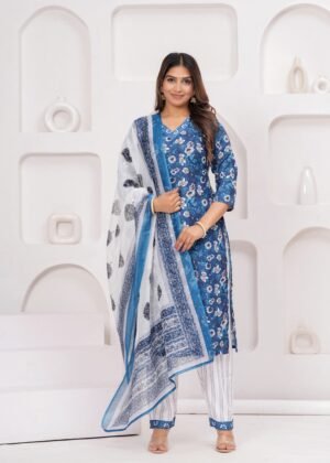 Blue Sapphire 3 Piece Suit Set in Poly Rayon Fabric