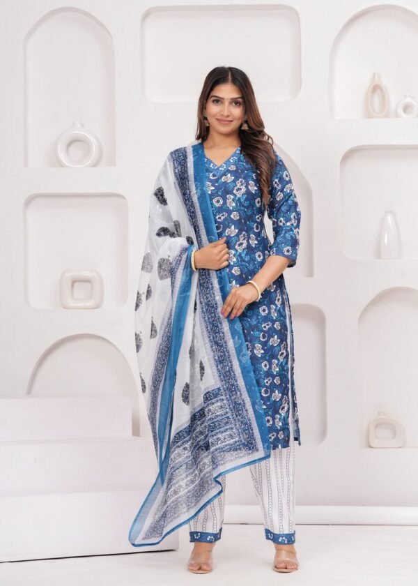 Blue Sapphire 3 Piece Suit Set in Poly Rayon Fabric  