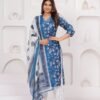 Blue Sapphire 3 Piece Suit Set in Poly Rayon Fabric  