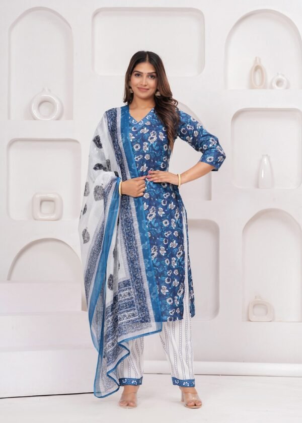 Blue Sapphire 3 Piece Suit Set in Poly Rayon Fabric  