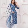 Blue Sapphire 3 Piece Suit Set in Poly Rayon Fabric  