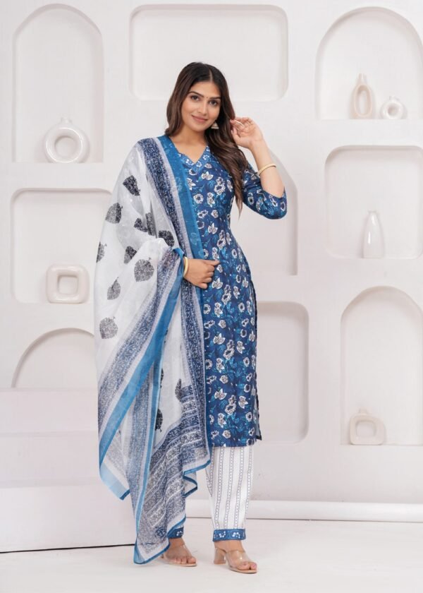 Blue Sapphire 3 Piece Suit Set in Poly Rayon Fabric  