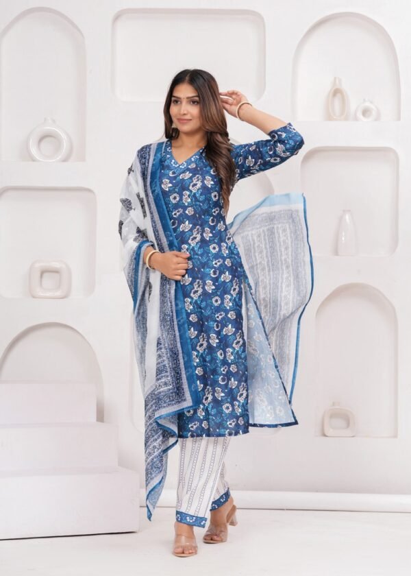 Blue Sapphire 3 Piece Suit Set in Poly Rayon Fabric  