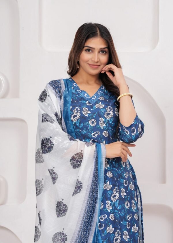 Blue Sapphire 3 Piece Suit Set in Poly Rayon Fabric  