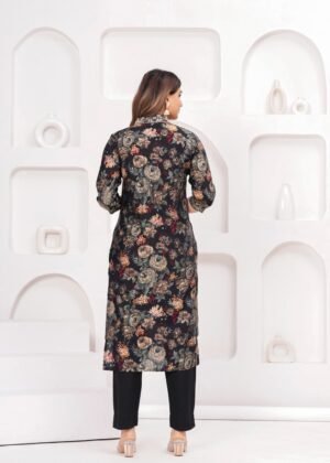 Rayon Digital Black Floral Printed 3 Piece Women's Suit Set