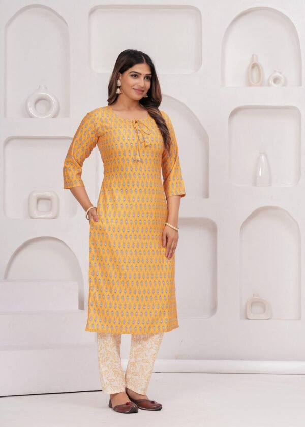 Quora Yellow 3 Piece Suit Set in Rayon Fabric  