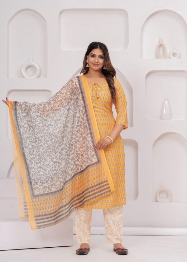 Quora Yellow 3 Piece Suit Set in Rayon Fabric  