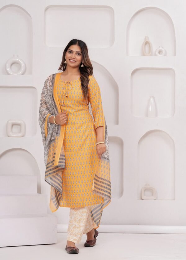 Quora Yellow 3 Piece Suit Set in Rayon Fabric  