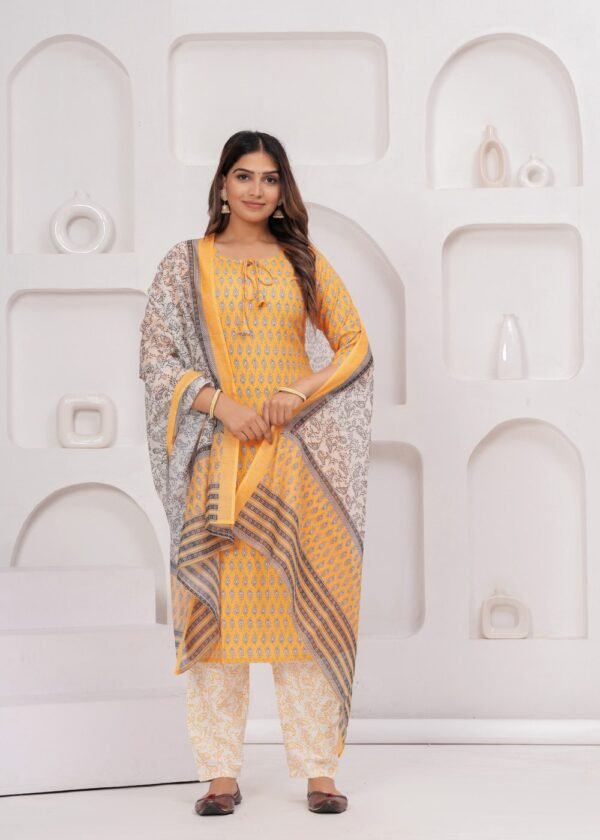 Quora Yellow 3 Piece Suit Set in Rayon Fabric  