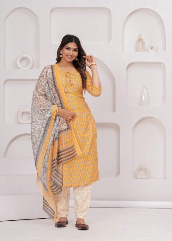 Quora Yellow 3 Piece Suit Set in Rayon Fabric  