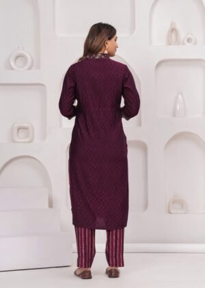 Muslin Wine Maroon 3 Piece Women's Suit Set