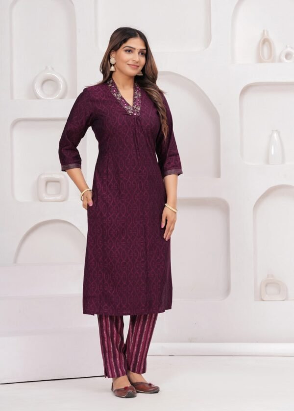 Muslin Wine Maroon 3 Piece  Women's Suit Set  