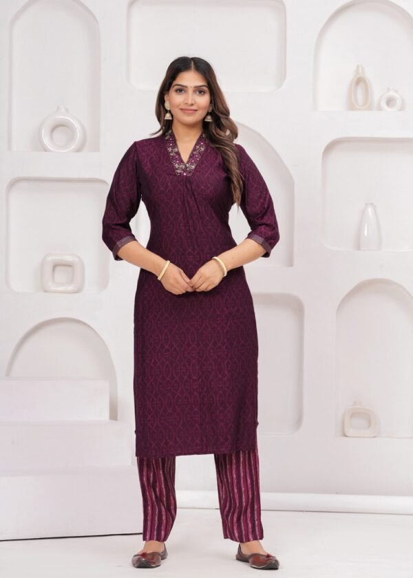 Muslin Wine Maroon 3 Piece  Women's Suit Set  