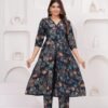 Dark Navy Blue 2 Piece Kurta Set in Muslin Fabric  