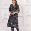 Dark Navy Blue 2 Piece Kurta Set in Muslin Fabric  