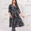 Dark Navy Blue 2 Piece Kurta Set in Muslin Fabric  