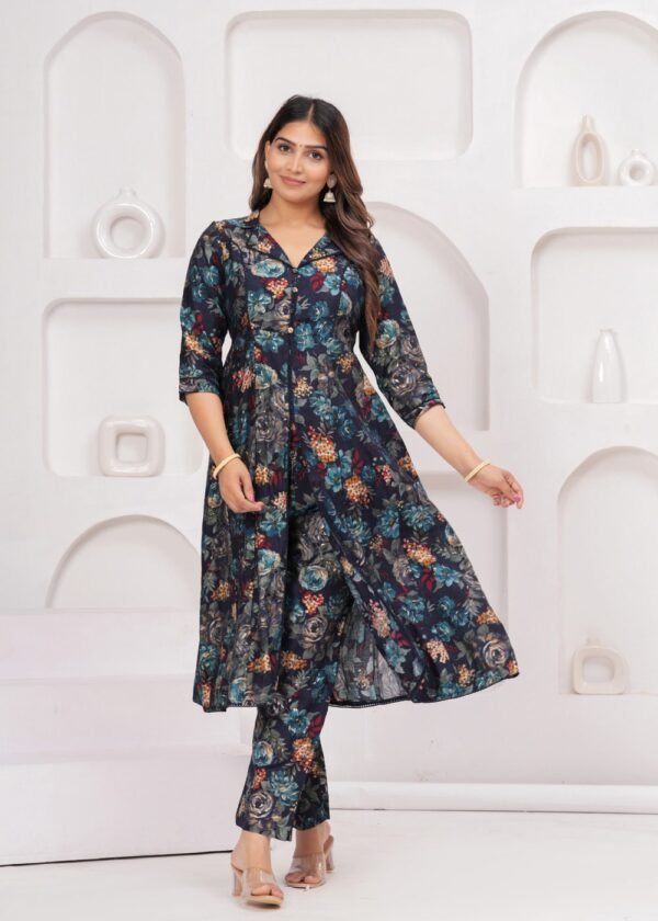 Dark Navy Blue 2 Piece Kurta Set in Muslin Fabric  