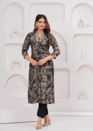 Muslin Digital Black and Mix Floral Printed 2 Piece Women's Kurta Set