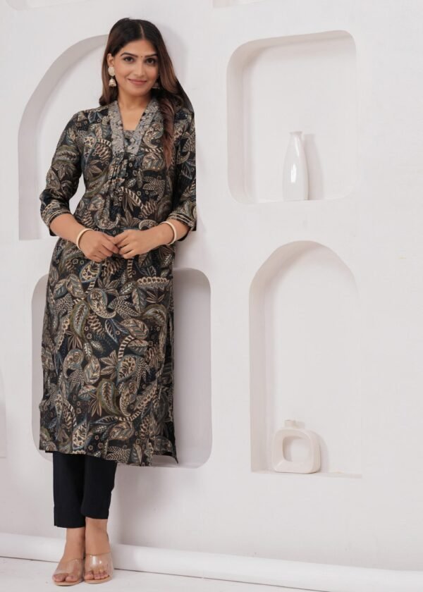 Muslin Digital Black and Mix Floral Printed 2 Piece Women's Kurta Set  