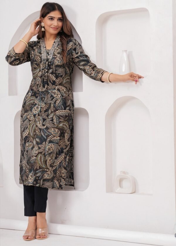 Muslin Digital Black and Mix Floral Printed 2 Piece Women's Kurta Set  