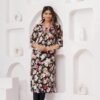 Muslin Digital Charcoal Black and Mix Floral Printed 2 Piece  Women's Kurta Set  