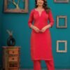 Crimson Red Women's Party Wear 3 Piece Suit Set in Shot Silk Fabric  