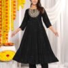 Black Trending  Anarkali 3 Piece SuitSet with Heavy Embroedery in Valvate Fabric  