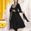 Black Trending  Anarkali 3 Piece SuitSet with Heavy Embroedery in Valvate Fabric  