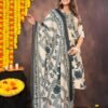 Dairy Cream Floral Suit Set with Leaf Print Pants and Textured Dupatta  