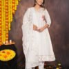 White Small Floral Buti Block Printed Cotton Suit Set  