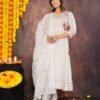 White Small Floral Buti Block Printed Cotton Suit Set  