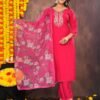 Pinkish Red Muslin Suit Set  