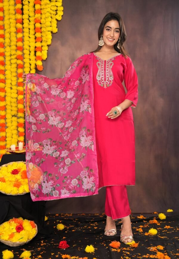 Pinkish Red Muslin Suit Set  