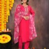 Pinkish Red Muslin Suit Set  