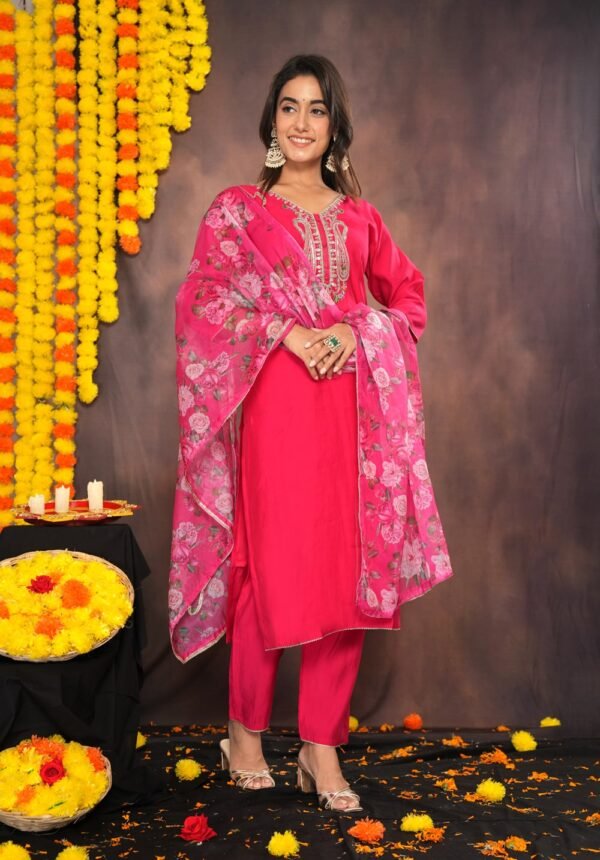 Pinkish Red Muslin Suit Set  