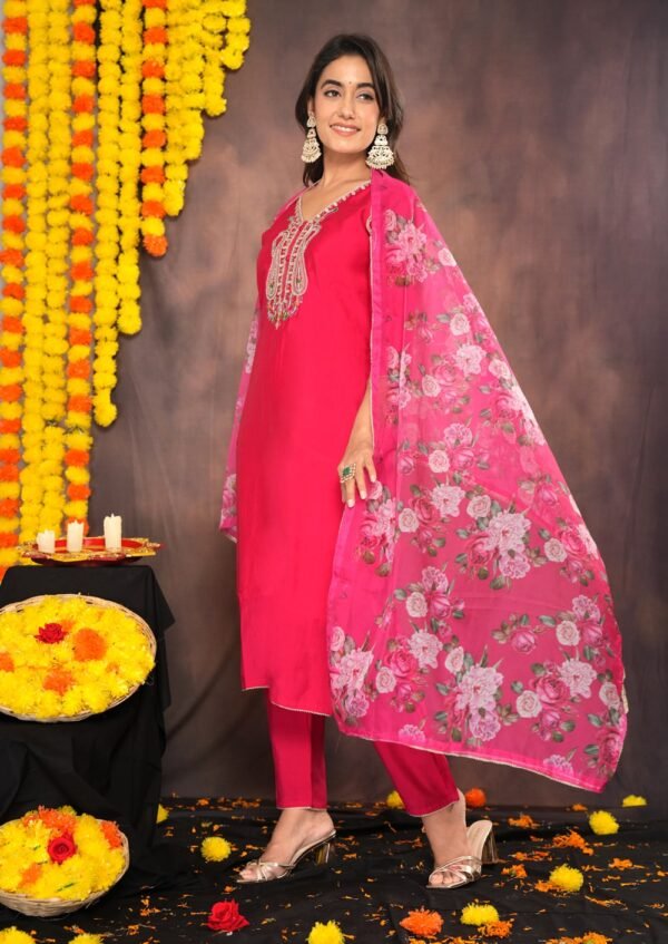 Pinkish Red Muslin Suit Set  