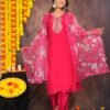 Pinkish Red Muslin Suit Set  