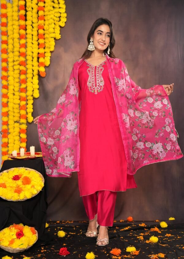 Pinkish Red Muslin Suit Set  