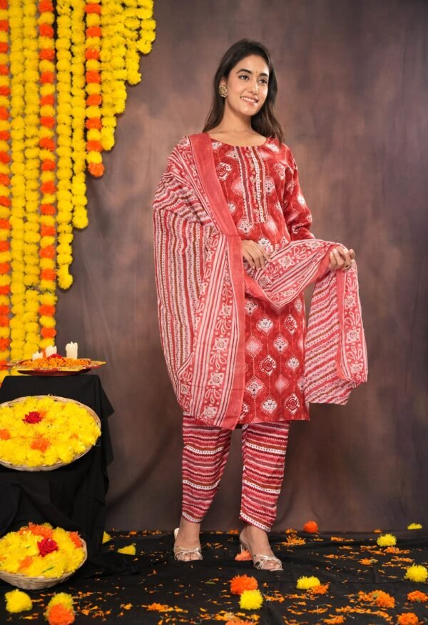 Valentine Red Bandhani Print Suit Sets  