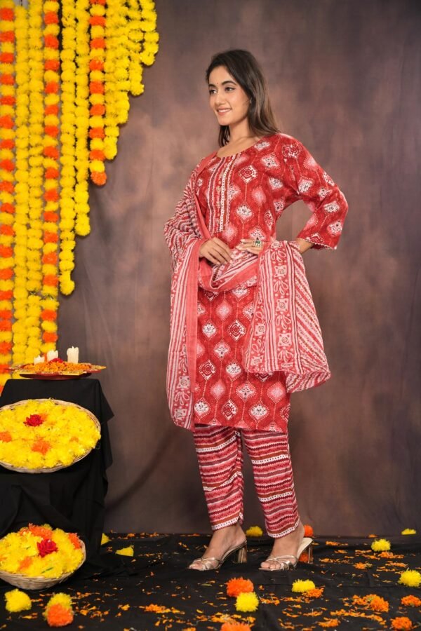 Valentine Red Bandhani Print Suit Sets  