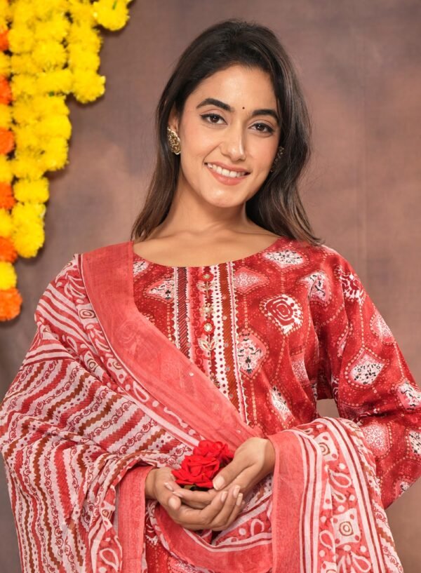 Valentine Red Bandhani Print Suit Sets  