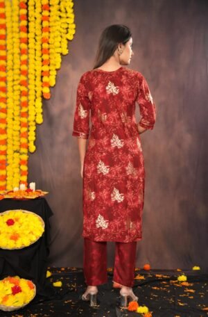 Red brick Cotton Snowflakes Suit Set