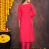 Pinkish Red Muslin Suit Set  