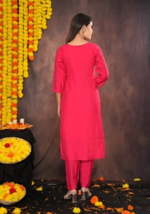 Pinkish Red Muslin Suit Set