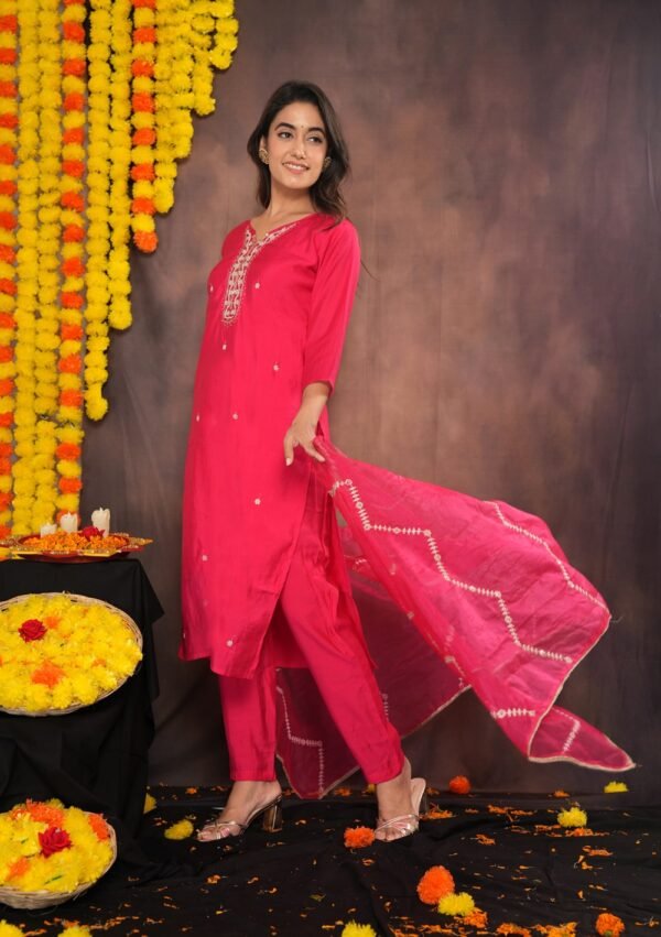 Pinkish Red Muslin Suit Set  