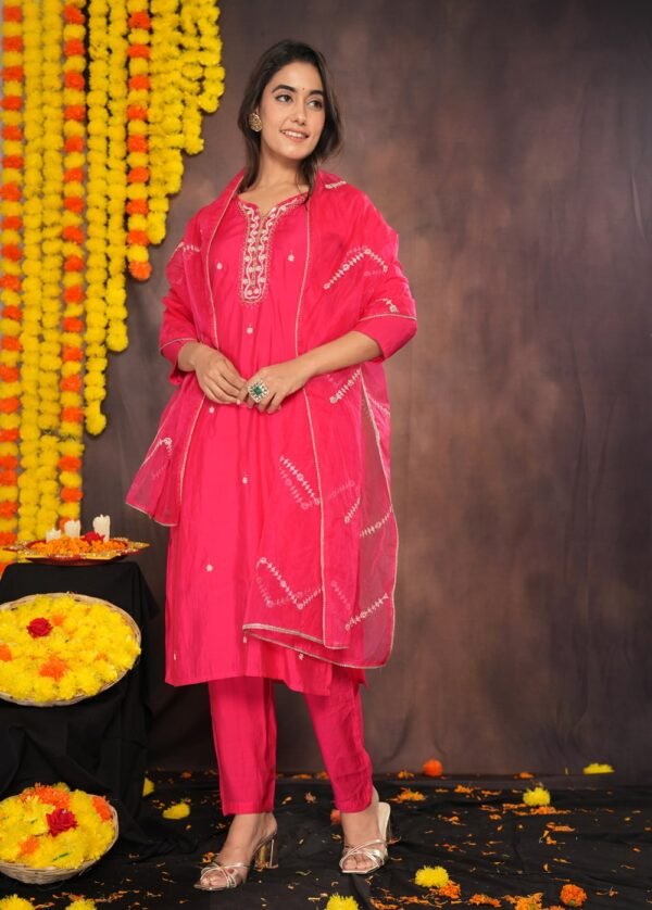 Pinkish Red Muslin Suit Set  