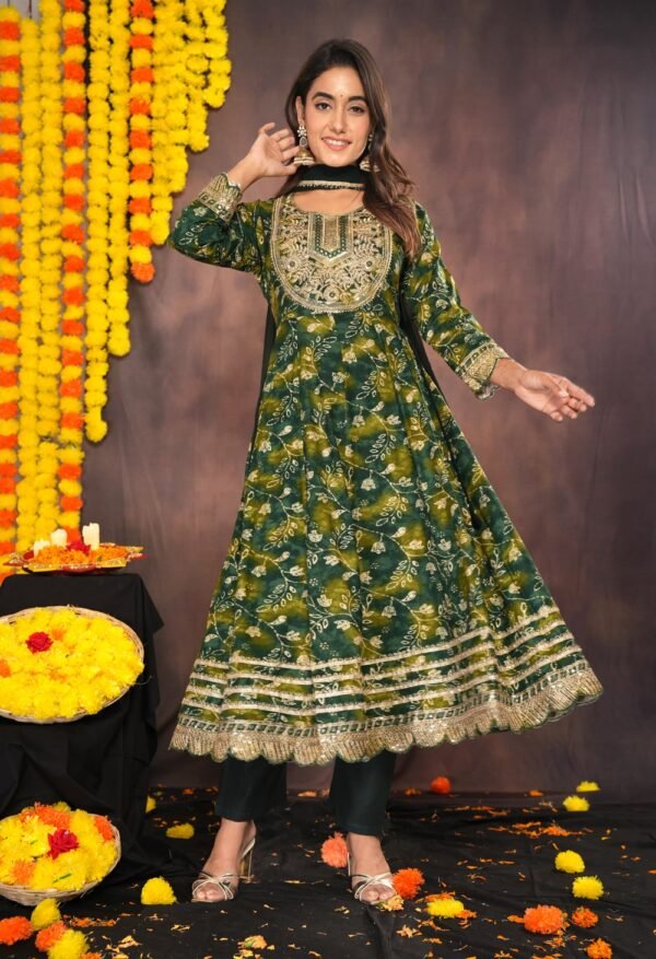 Dark Olive Green Anarkali Suit Set  