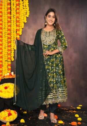Dark Olive Green Anarkali Suit Set